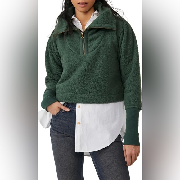 We the Free Poppy Quarter Zip Pullover Forest Pine Size Large ***NWOT**** - Picture 2 of 6